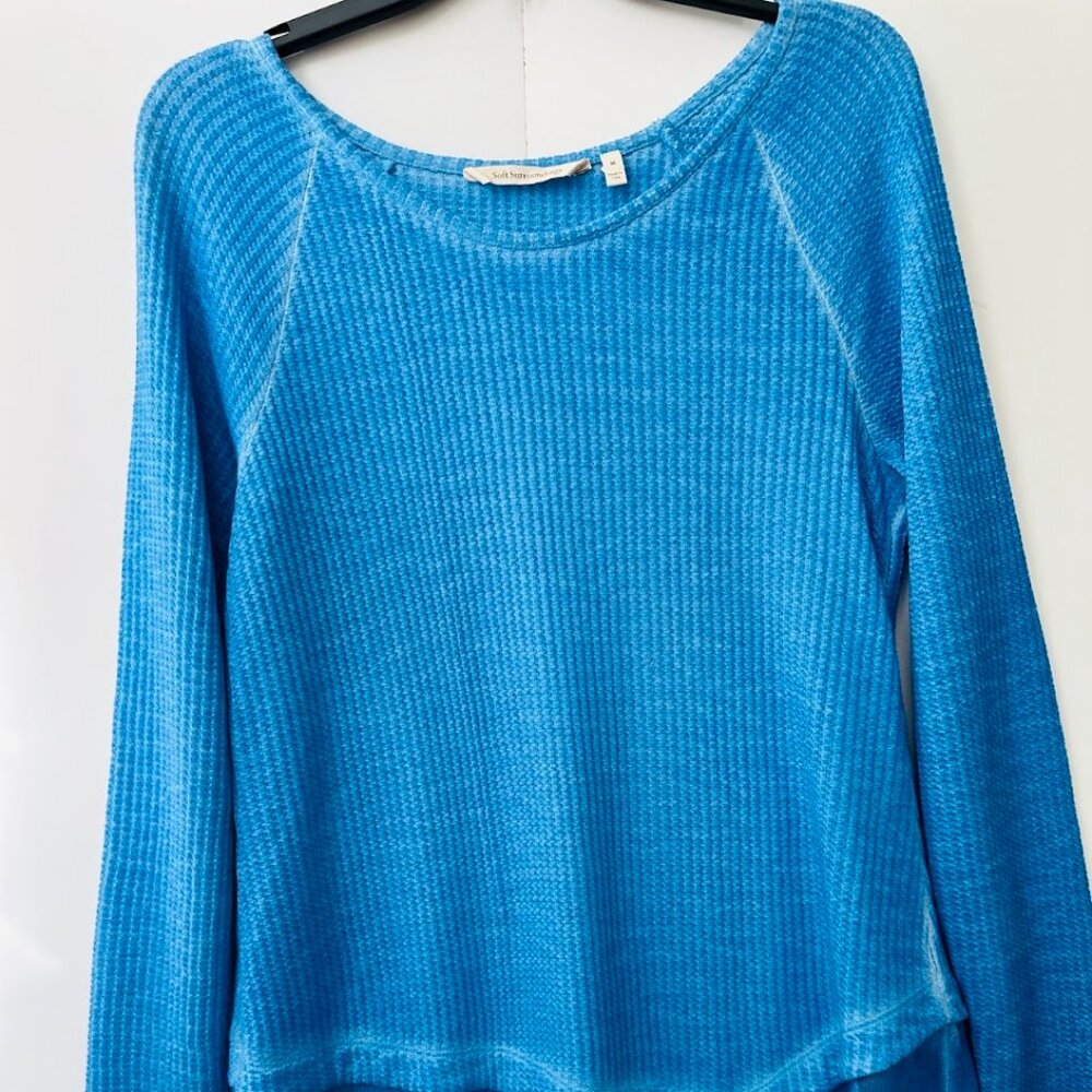 Soft Surrounding Blue Waffle Knit Lace Hem Tunic Top Sz M